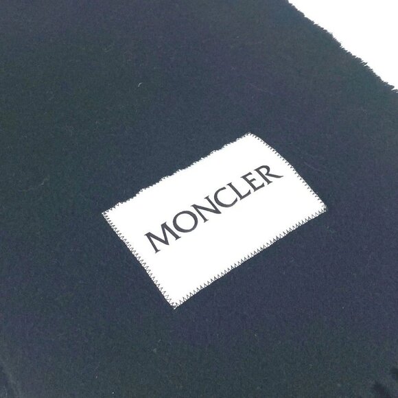 MONCLER logo fringe Scarf wool Black/White - Picture 4 of 14
